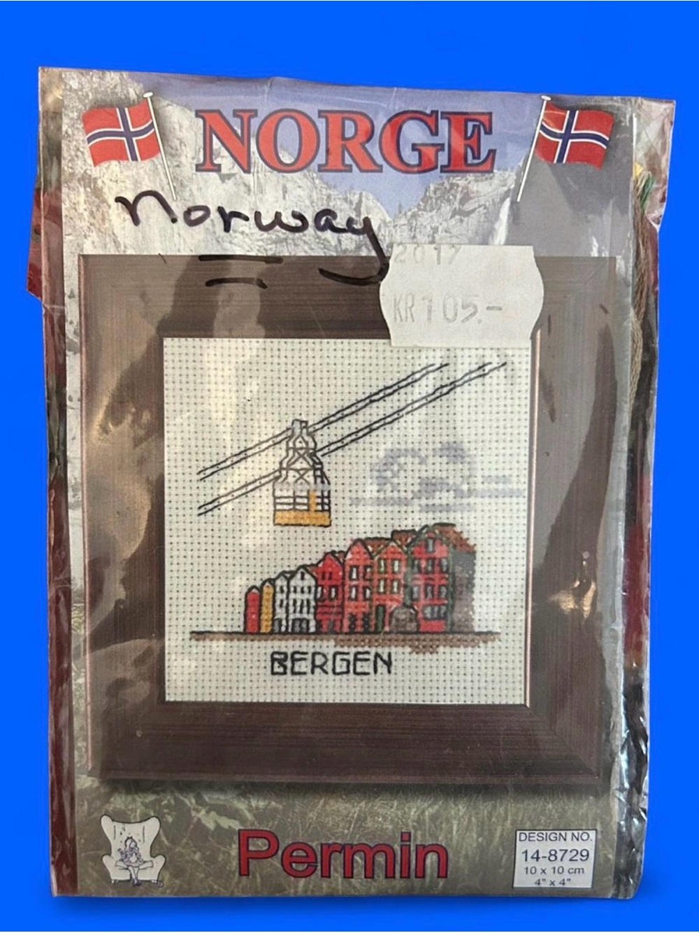 Deadstock Vintage Bergen, Norway Permin counted cross-stitch kit.